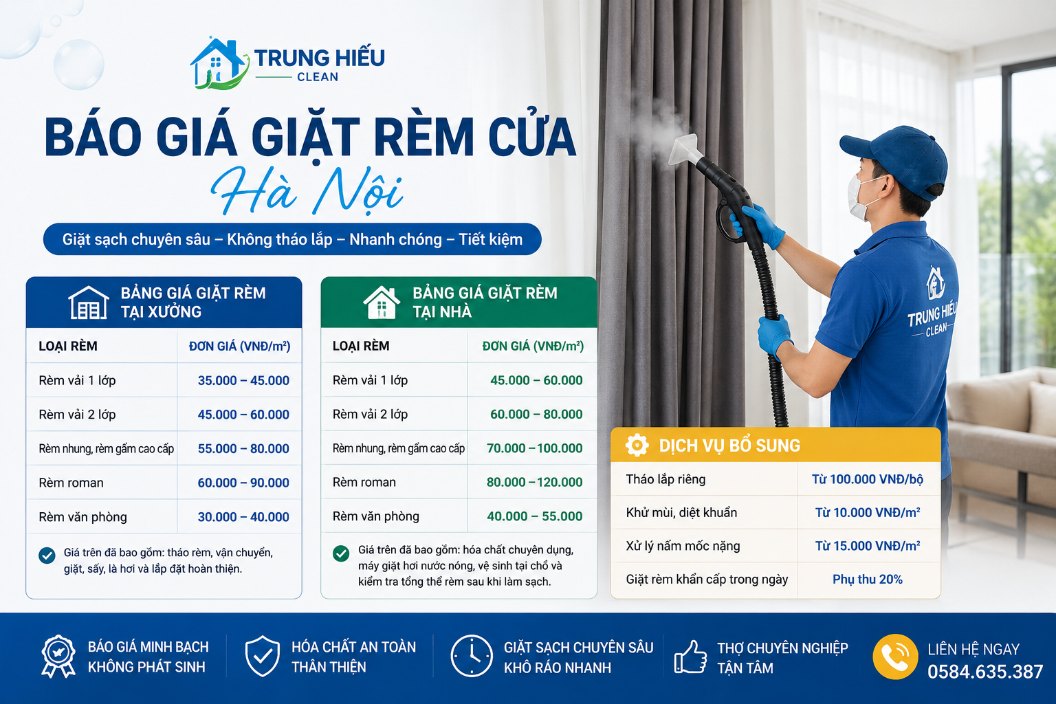 Bảng giá giặt rèm cửa Trung Hiếu